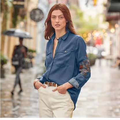 Sundance Suzette Frontier Embroidered Denim Shirt
