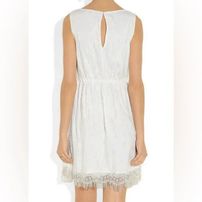 Alice + Olivia Denise Ivory Floral Lace Beaded Hem Dress