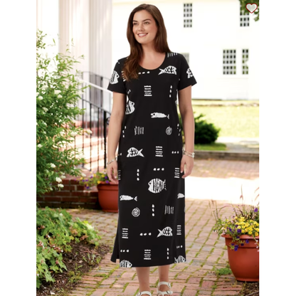 Betsy's Things Black White Short Sleeve Print Maxi Dress