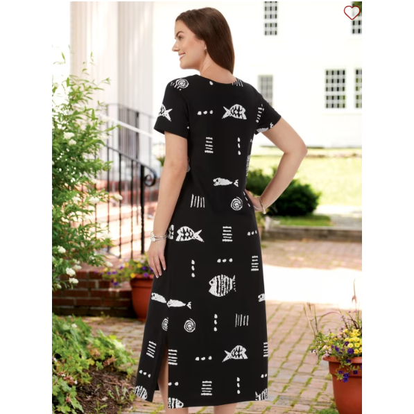 Betsy's Things Black White Short Sleeve Print Maxi Dress
