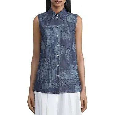 Lafayette 148 Cotton Sleeveless Button Front Shirt