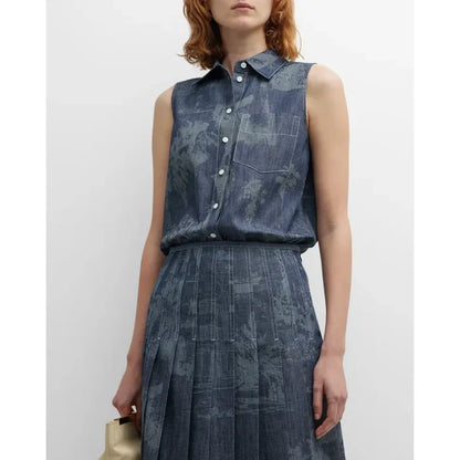 Lafayette 148 Cotton Sleeveless Button Front Shirt