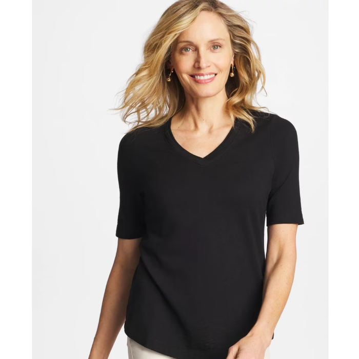 Chico's Cotton Slub V-Neck Tee in Black