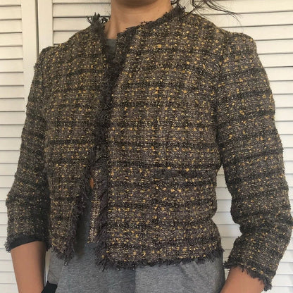 Consignment058 INC International Concepts Gold Collarless Tweed Blend Cropped Blazer Size XS