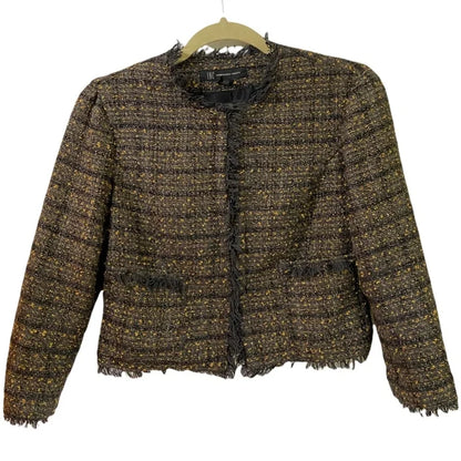 INC International Concepts Gold Collarless Tweed Blend Cropped Blazer