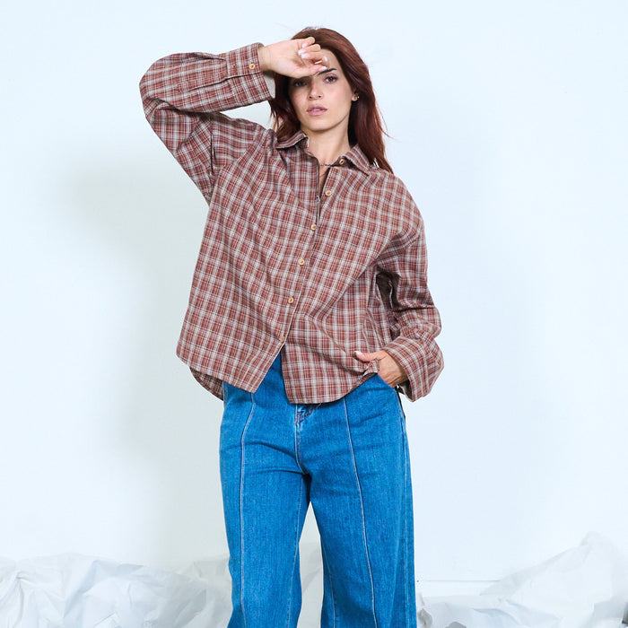 Contrast cuff plaid shirt wholesale