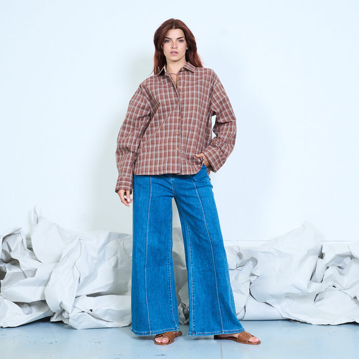Contrast cuff plaid shirt wholesale