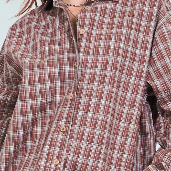 Contrast cuff plaid shirt wholesale