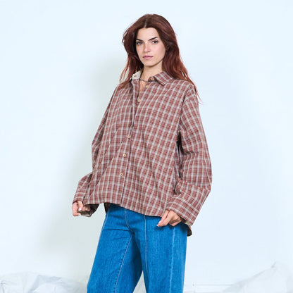 Contrast cuff plaid shirt wholesale