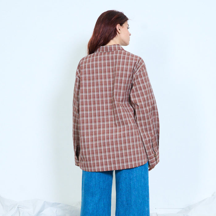 Contrast cuff plaid shirt wholesale