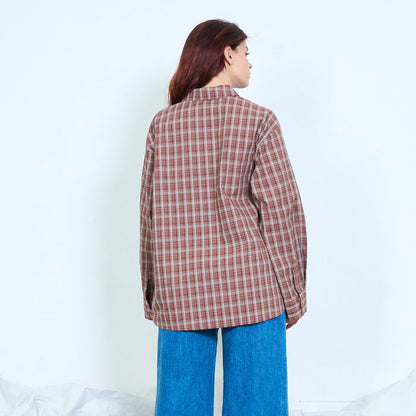 Contrast cuff plaid shirt wholesale