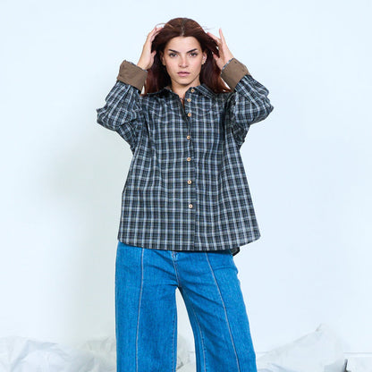 Contrast cuff plaid shirt wholesale