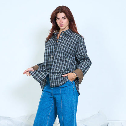 Contrast cuff plaid shirt wholesale
