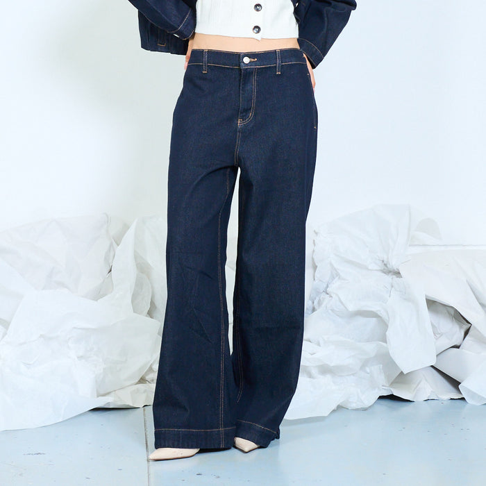 Contrast stitch dark wash jeans wholesale