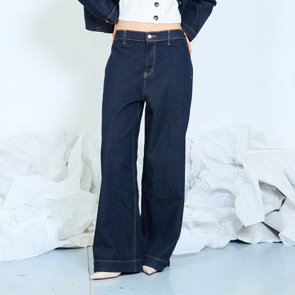 Contrast stitch dark wash jeans wholesale