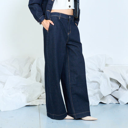 Contrast stitch dark wash jeans wholesale