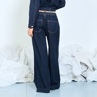 Contrast stitch dark wash jeans wholesale