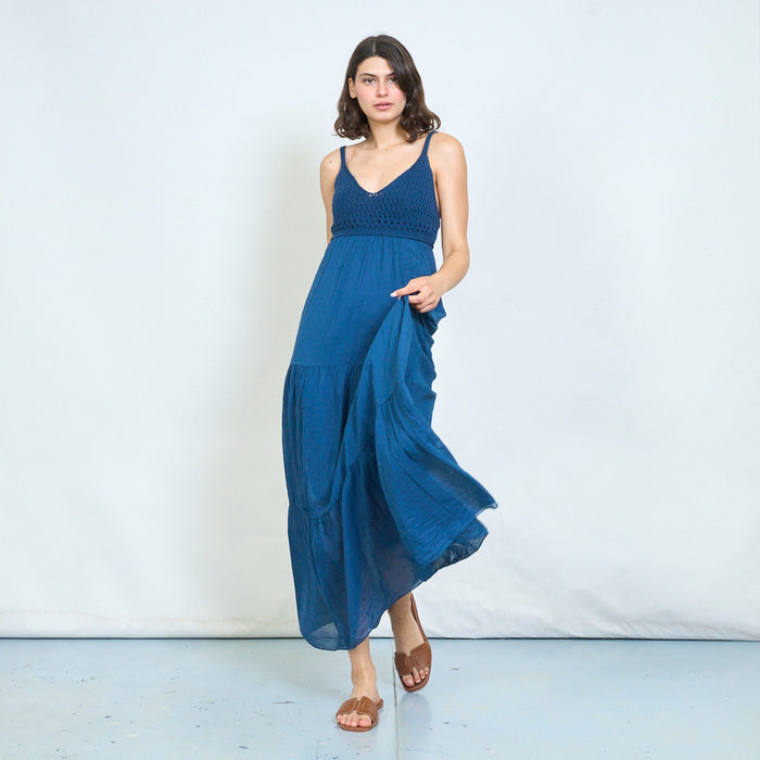 Crochet bodice tiered maxi dress wholesale