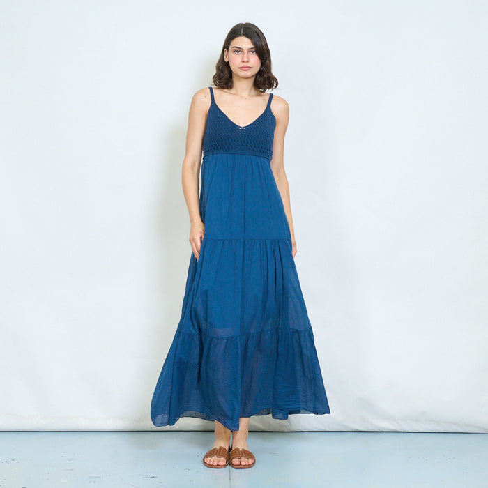 Crochet bodice tiered maxi dress wholesale