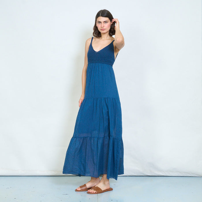 Crochet bodice tiered maxi dress wholesale