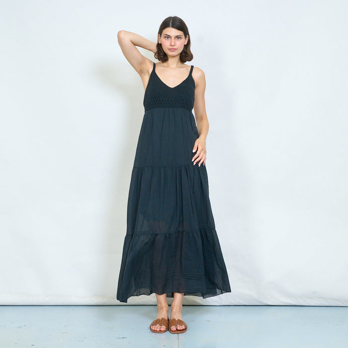 Crochet bodice tiered maxi dress wholesale