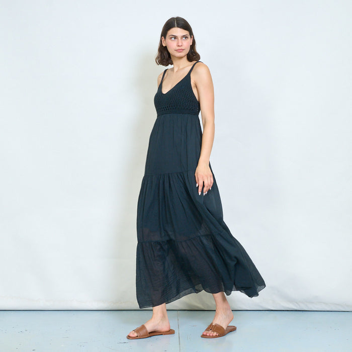 Crochet bodice tiered maxi dress wholesale