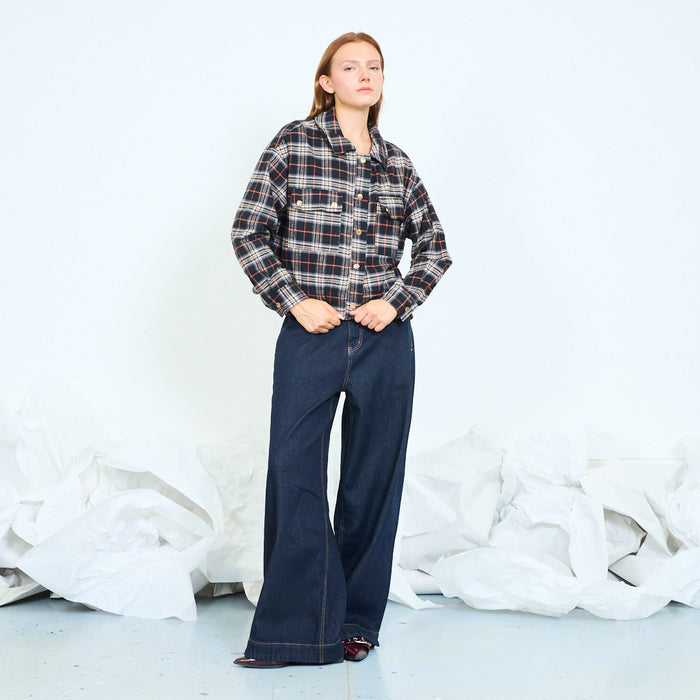 Cropped checked utility shirt jacket wholesale