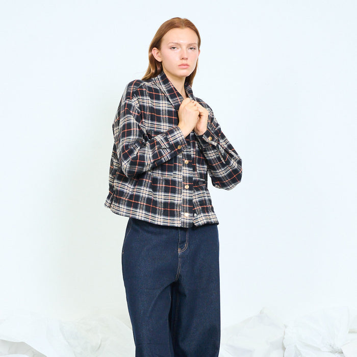Cropped checked utility shirt jacket wholesale