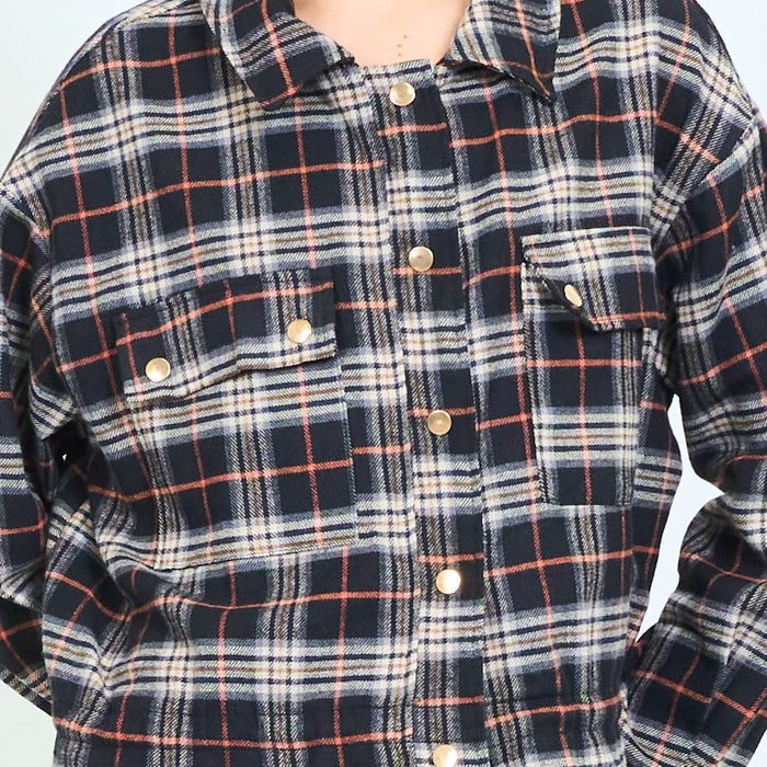 Cropped checked utility shirt jacket wholesale