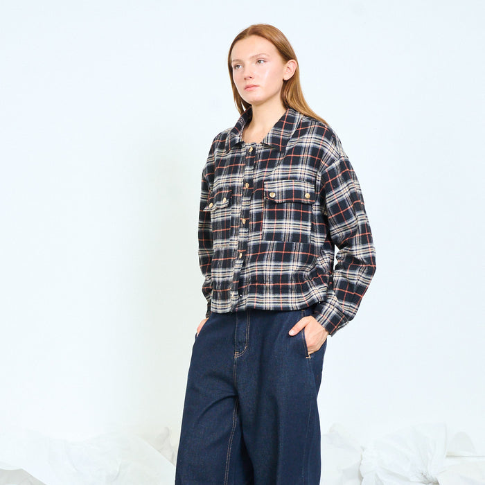 Cropped checked utility shirt jacket wholesale