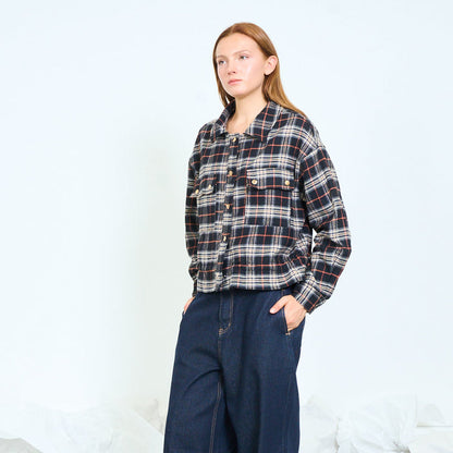 Cropped checked utility shirt jacket wholesale