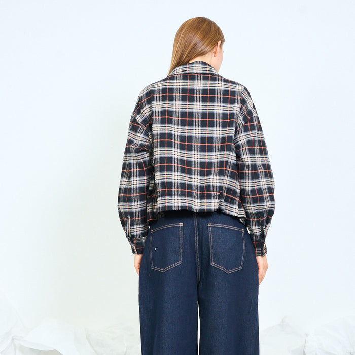 Cropped checked utility shirt jacket wholesale