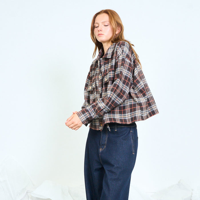 Cropped checked utility shirt jacket wholesale