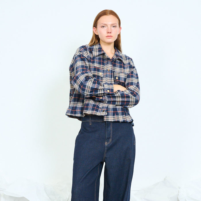 Cropped checked utility shirt jacket wholesale