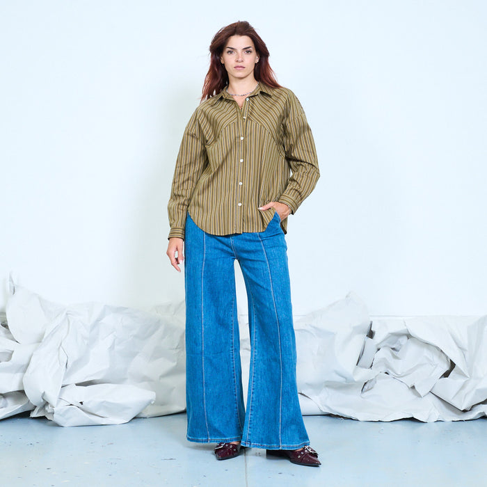 Diagonal stripe panel shirt with layered front wholesale