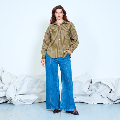 Diagonal stripe panel shirt with layered front wholesale