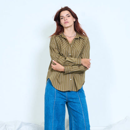 Diagonal stripe panel shirt with layered front wholesale
