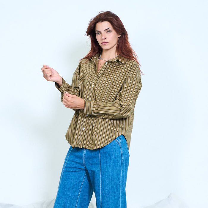 Diagonal stripe panel shirt with layered front wholesale