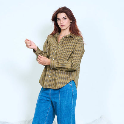 Diagonal stripe panel shirt with layered front wholesale