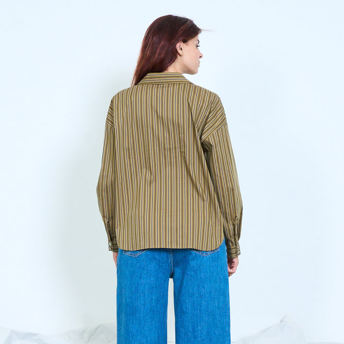 Diagonal stripe panel shirt with layered front wholesale