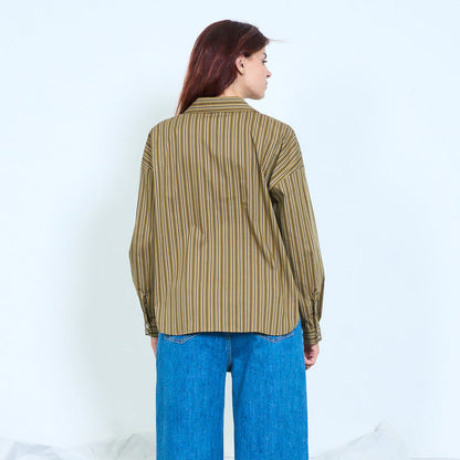 Diagonal stripe panel shirt with layered front wholesale