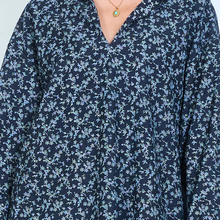 Ditsy floral contrast cuff blouse wholesale