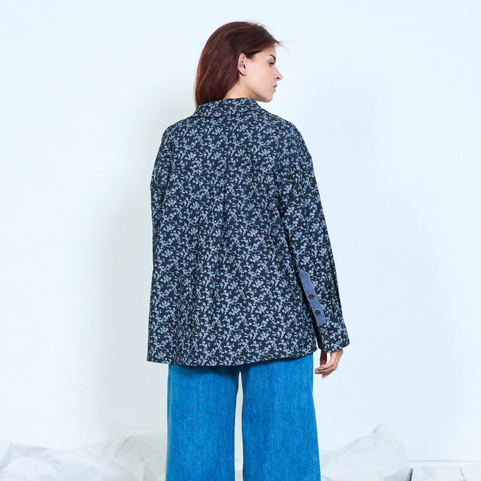 Ditsy floral contrast cuff blouse wholesale