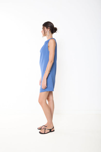 Draped neckline shift mini dress wholesale
