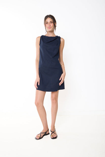 Draped neckline shift mini dress wholesale