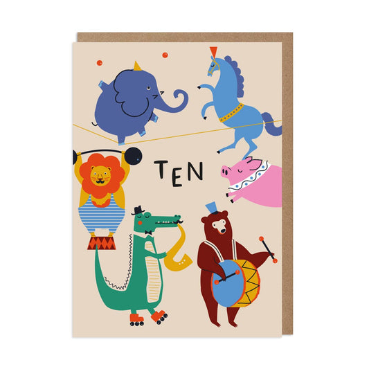 10th Birthday Card – Circus Animals