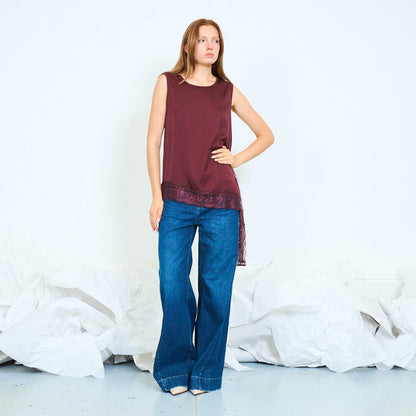 Elegant lace-panel asymmetric sleeveless top wholesale