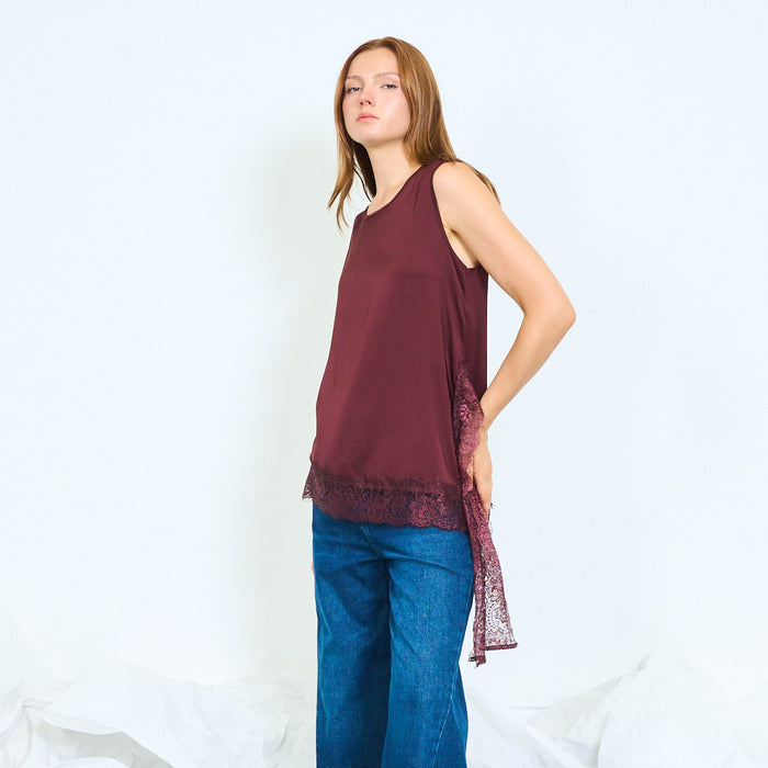 Elegant lace-panel asymmetric sleeveless top wholesale