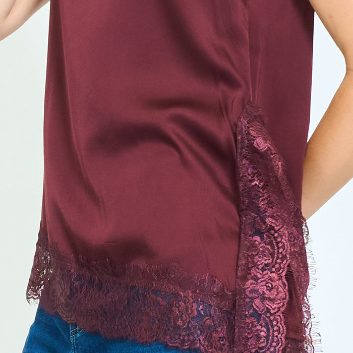 Elegant lace-panel asymmetric sleeveless top wholesale