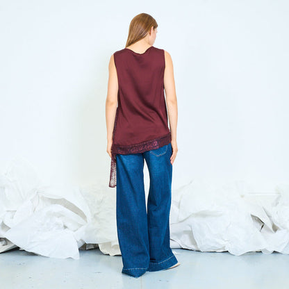 Elegant lace-panel asymmetric sleeveless top wholesale